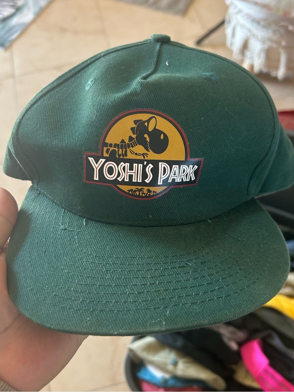 Green yoshi Mario Jurassic park green Snapback Hat mens adult size #95